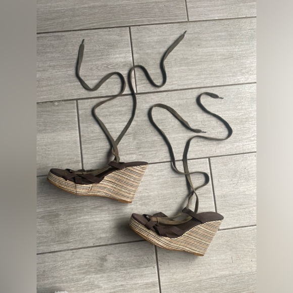 Colin Stuart Women’s Brown Tie-Up Espadrille Wedge Heels Size: 9 Women’s - Picture 2 of 9